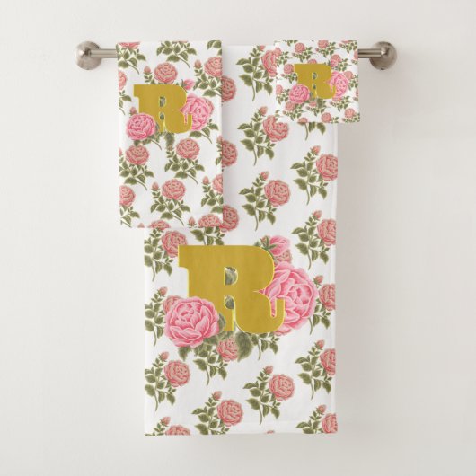 Bloemige Roos Initiaal Letter Monogram Naam Koppel Bad Handdoek (Insitu)