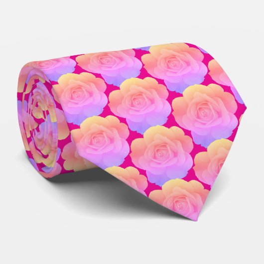 Bloemige Roos Patronen Heet Roze Abstracte Cadeau  Stropdas (Opgerold)