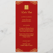 Bloemige roos rood goud Chinese huwelijksreceptie  Menu (Voorkant)