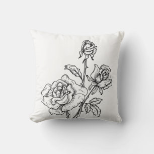 Bloemige Roos Zwart Witte Bloemen Rozen Vintage Kussen