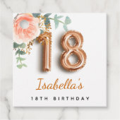 Bloemige roosgouden eucalyptus monogram 18e verjaa bedankjes labels (Voorkant)