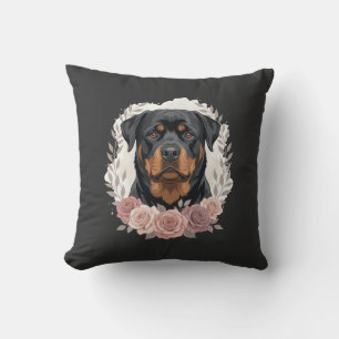 Bloemige Rottweiler Hond Portret Sublimatie Kussen