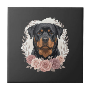Bloemige Rottweiler Hond Portret Sublimatie Tegeltje