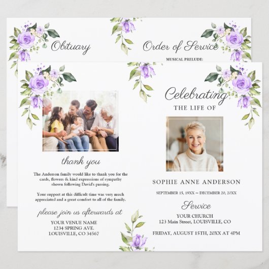 Bloemige rouwfoto-herdenkingsdienstprogramma (Voorkant / Achterkant)