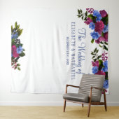 Bloemige roze blauwe trouwfoto booth achtergrond wandkleed (In Situ (horizontaal))