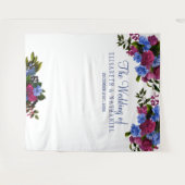 Bloemige roze blauwe trouwfoto booth achtergrond wandkleed (Voorkant (horizontaal))