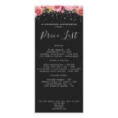 Bloemige Roze Bloemen Diamant Glitters Zwart Salon Reclamekaart (Voorkant)