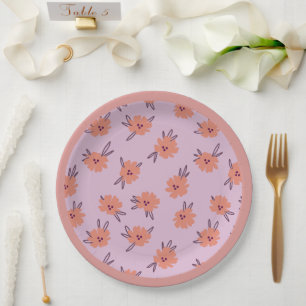 Bloemige Roze Bloemen Herhalend Patroon Schattig M Papieren Bordje