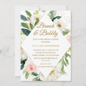 Bloemige Roze Blush Gouden Brunch En Mousserend Kaart (Voorkant)