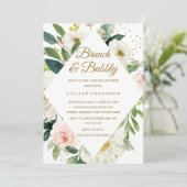 Bloemige Roze Blush Gouden Brunch En Mousserend Kaart (Staand voorkant)