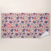 Bloemige roze boho all-over print monogram strandlaken (Voorkant)
