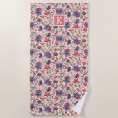 Bloemige roze boho all-over print monogram strandlaken (Voorkant)