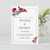 Bloemige roze bordeauxgroene trouwdag kaart (Staand voorkant)