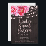 Bloemige Roze Bruine Landelijke Houten & Lichtjes  Kaart<br><div class="desc">aanpassen voor uw evenement</div>