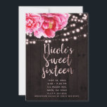 Bloemige Roze Bruine Landelijke Houten & Lichtjes  Kaart<br><div class="desc">aanpassen voor uw evenement</div>