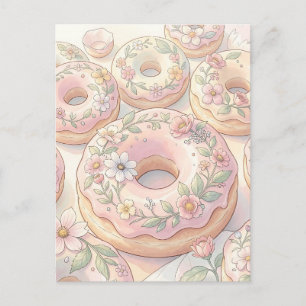 Bloemige Roze Donuts Pastel Illustratie Briefkaart