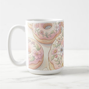 Bloemige Roze Donuts Pastel Illustratie Koffiemok