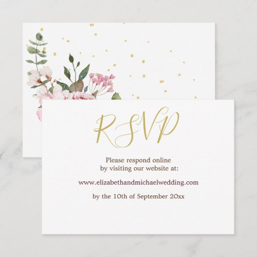 Bloemige Roze Elegante Trouw-RSVP   Kaart (Voorkant / Achterkant)