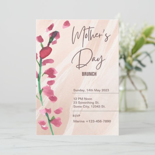 Bloemige Roze en Witte Moederdag Uitnodiging (Staand voorkant)