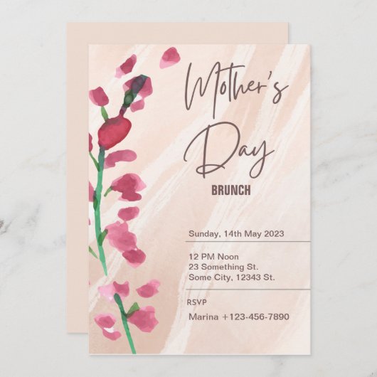 Bloemige Roze en Witte Moederdag Uitnodiging (Voorkant / Achterkant)