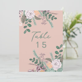 Bloemige roze eucalyptus huwelijks tafelnummers