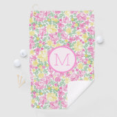 Bloemige Roze Gele Preppy Aangepaste Initiële Dame Golfhanddoek (Insitu)