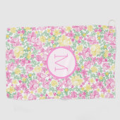 Bloemige Roze Gele Preppy Aangepaste Initiële Dame Golfhanddoek (Horizontaal)