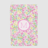 Bloemige Roze Gele Preppy Aangepaste Initiële Dame Golfhanddoek (Voorkant)