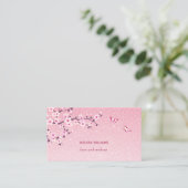 Bloemige Roze Glitter QR Code met Kersenbloesem Visitekaartje (Staand voorkant)