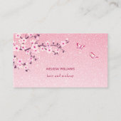 Bloemige Roze Glitter QR Code met Kersenbloesem Visitekaartje (Voorkant)