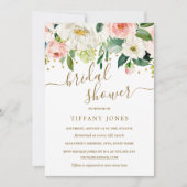 Bloemige Roze Gouden Confetti Bruidsdouche Kaart (Voorkant)