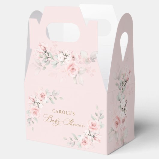 Bloemige Roze Groene Gouden Baby Shower Bedankdoosjes (Geopend)