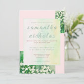 Bloemige Roze Groene Moderne Elegante Bruiloft Kaart (Staand voorkant)