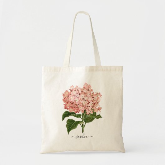 Bloemige Roze Hortensia Botanische Gepersonaliseer Tote Bag (Voorkant)