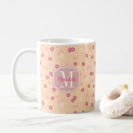 Bloemige Roze Koraal Madeliefjes Monogram Koffiemok