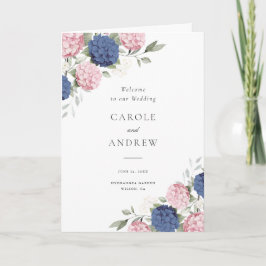Bloemige Roze & Marineblauwe Hortensia Gevouwen Tr Programma