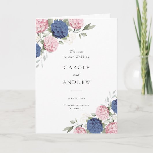 Bloemige Roze & Marineblauwe Hortensia Gevouwen Tr Programma (Voorkant)