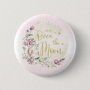 Bloemige Roze Over de Maan Ronde Button 5,7 Cm
