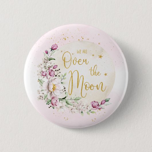 Bloemige Roze Over de Maan Ronde Button 5,7 Cm (Voorkant)