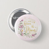Bloemige Roze Over de Maan Ronde Button 5,7 Cm (Voorkant /achterkant)