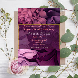 Bloemige roze paarse botanische trouwkaart kaart
