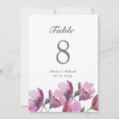 Bloemige roze paarse waterverf Tafelnummer Bruilof (Voorkant)