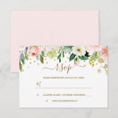 Bloemige Roze Perzik Goud Confetti RSVP Kaartje (Voorkant / Achterkant)