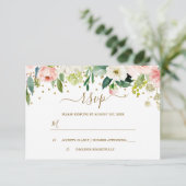 Bloemige Roze Perzik Gouden Confetti RSVP (Staand voorkant)
