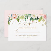 Bloemige Roze Perzik Gouden Confetti RSVP (Voorkant / Achterkant)