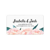 Bloemige roze perzik pioenroos retouradreslabels etiket (Voorkant)