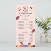 Bloemige Roze Perzik Zakelijk Menu Prijslijst (Staand voorkant)