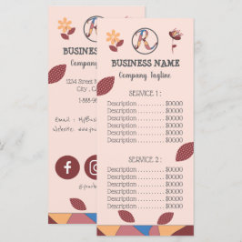 Bloemige Roze Perzik Zakelijk Menu Prijslijst