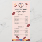 Bloemige Roze Perzik Zakelijke Menu Prijslijst (Voorkant)