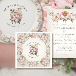 Bloemige Roze Pioen Waterverf Elegante Trouw Servet